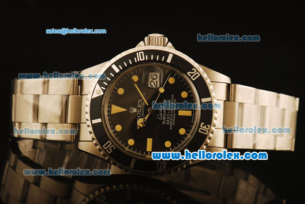 Rolex Submariner Oyster Perpetual Date Swiss ETA 2836 Automatic with Black Ceramic Bezel and Black Dial-Yellow Marking and Small Calendar - Click Image to Close